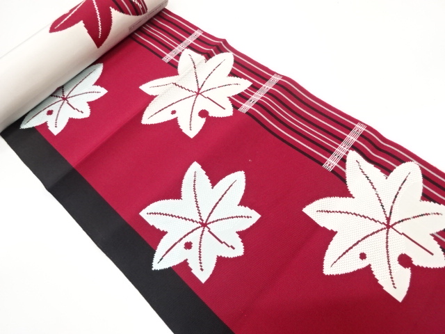 JAPANESE KIMONO / ANTIQUE BOLT FOR HASSUN OBI / WVEN AUTUMN LEAVES